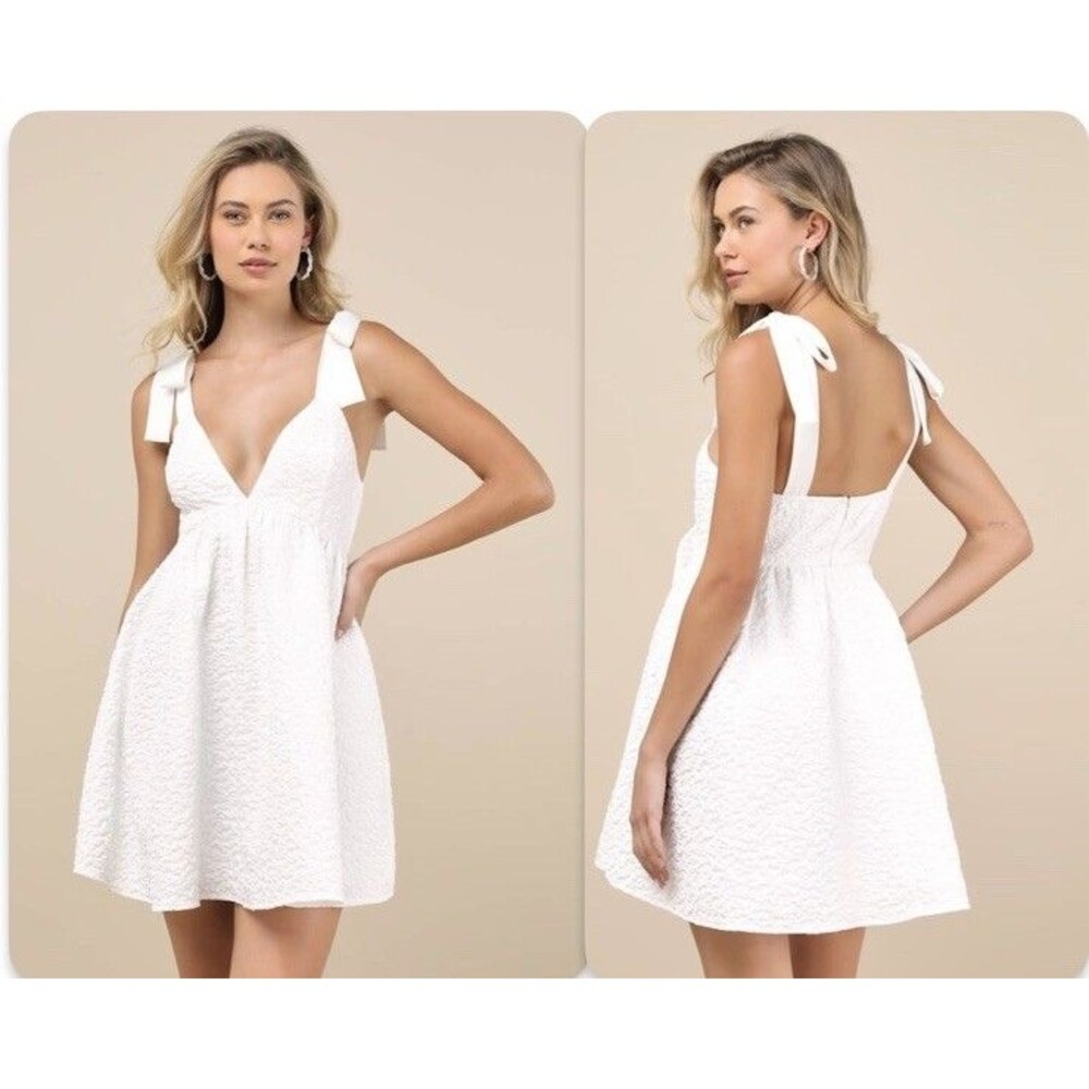Lulu's White Textured Mini Dress with Tie Straps